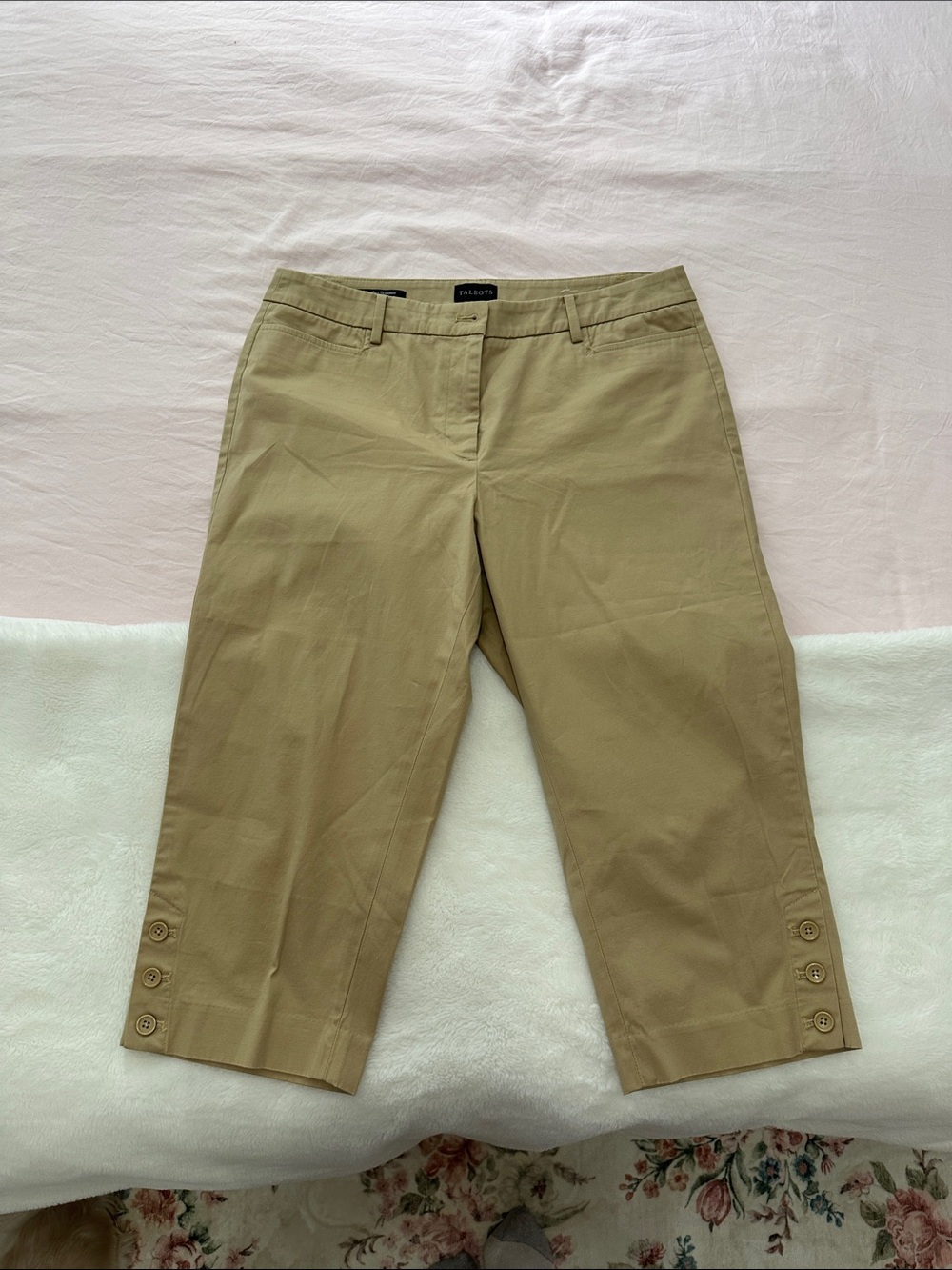 Talbots Tan Cropped Button-Hem Chino Pants